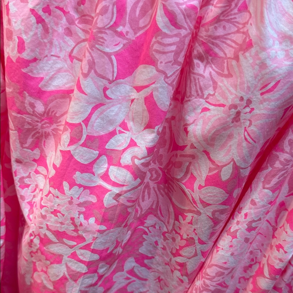Lilly Pulitzer NWT Pink Floral Off-Shoulder Shirt with cuff bow detail - Picture 5 of 7